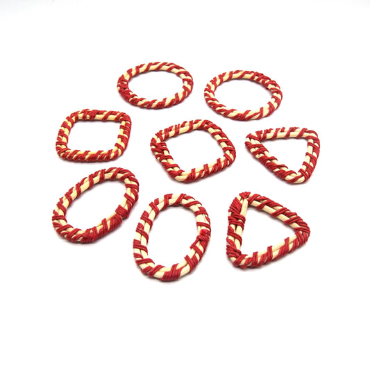 Rattan Wood Earring Finding | Handmade Natural Red Interwoven Reed Square Circle Triangle Oval Jewelry Component - Sold in Pairs