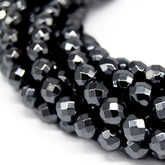 Hematite Beads | Gunmetal Faceted Round Natural Gemstone Beads - 3mm 4mm 6mm 8mm 10mm 12mm 14mm Available