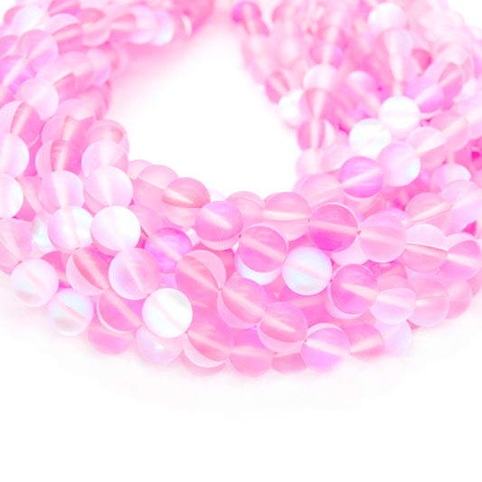 Synthetic Moonstone Beads | Mystic Aura Quartz Beads | Light Pink Matte Holographic Glass Beads - 6mm 8mm 10mm 12mm Available