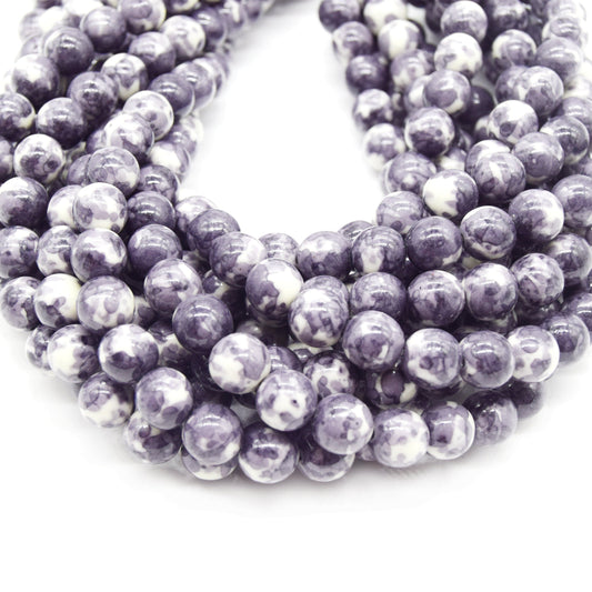 Dyed Mottled Jade Beads | Dyed Charcoal Gray and White Round Gemstone Beads - 8mm 10mm 12mm Available