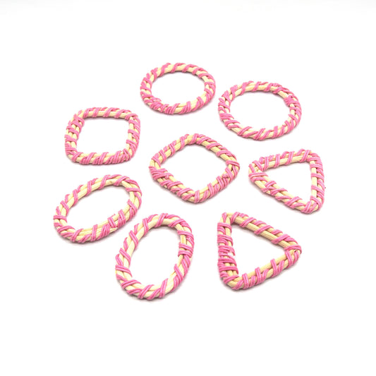 Rattan Wood Earring Finding | Handmade Natural Pink Interwoven Reed Square Circle Triangle Oval Jewelry Component - Sold in Pairs