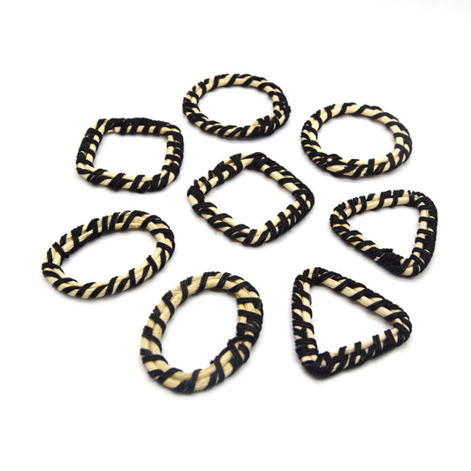Rattan Wood Earring Finding | Handmade Natural Black Interwoven Reed Square Circle Triangle Oval Jewelry Component - Sold in Pairs