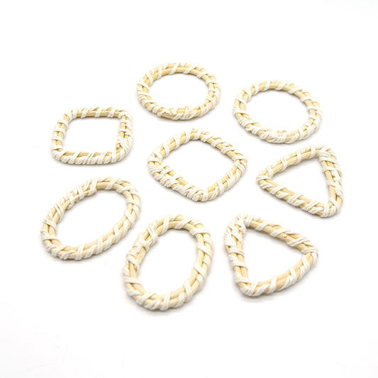 Rattan Wood Earring Finding | Handmade Natural White Interwoven Reed Square Circle Triangle Oval Jewelry Component - Sold in Pairs