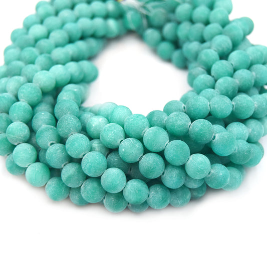Dyed Matte Jade Beads | Dyed Teal Green Round Gemstone Beads - 8mm 10mm 12mm Available