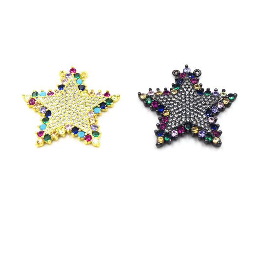 CZ Pendant | 30mm x 31mm Star Shaped Cubic Zirconia Pendant/Charm - Gold and Gunmetal available