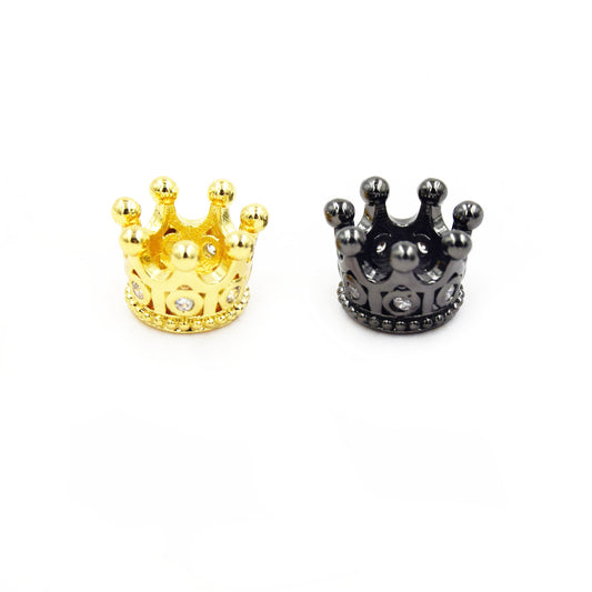 CZ Spacer Charm | 7mm x 11mm Crown Shaped Cubic Zirconia Spacer Charm - Gold and Gunmetal available