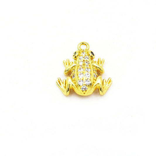 CZ Pendant | 11mm x 12mm Frog Shaped Cubic Zirconia Gold Plated Pendant/Charm