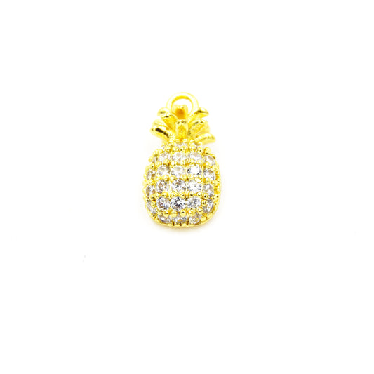 CZ Pendant | 8mm x 13mm Pineapple Shaped Cubic Zirconia Gold Plated Pendant/Charm