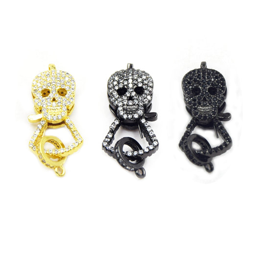 CZ Lobster Clasp | 12mm x 22mm Skull Shaped Cubic Zirconia Lobster Clasp - Gold and Gunmetal available