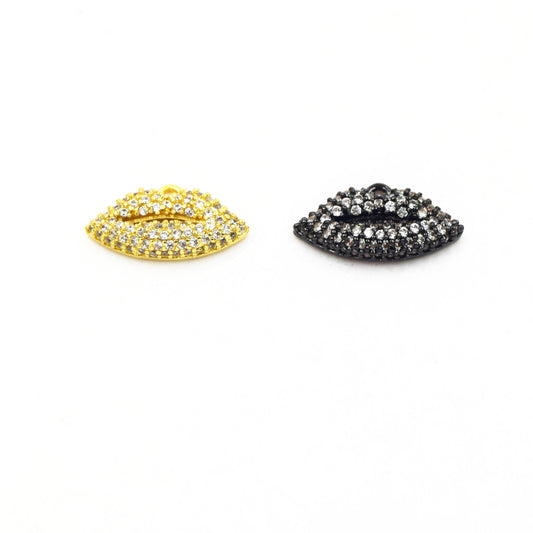 CZ Pendant | 8mm x 17mm Lips Shaped Cubic Zirconia Pendant/Charm - Gold and Gunmetal available