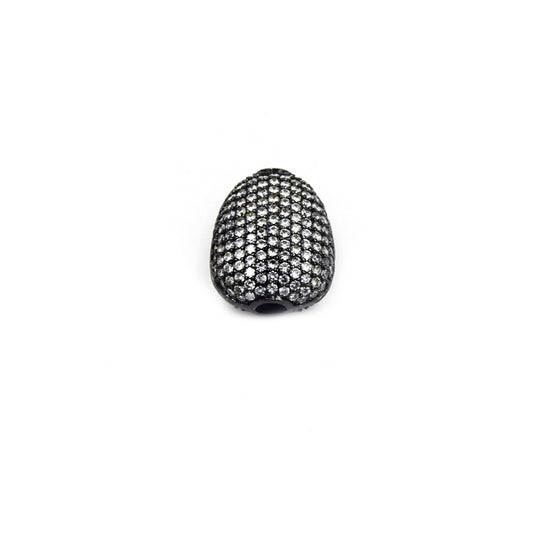 CZ Pendant | 15mm x 17mm Flat Oval Shaped Cubic Zirconia Gunmetal Plated Spacer Bead/Charm