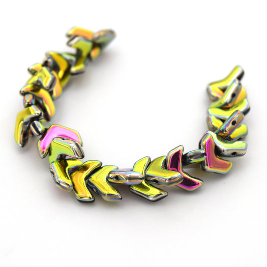 Chevron Duo Beads | 10mm x 4mm Jet Full Vitrail - 2 hole Czech Glass | 30 Beads per strand