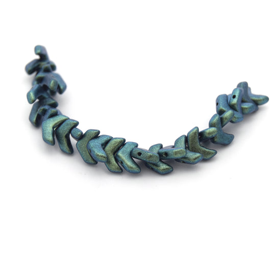Chevron Duo Beads | 10mm x 4mm Polychrome Mint Chocolate (Green) - 2 hole Czech Glass | 30 Beads per strand