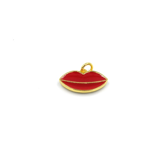 Enamel Brass Pendant | 18mm Red Lips with Ring