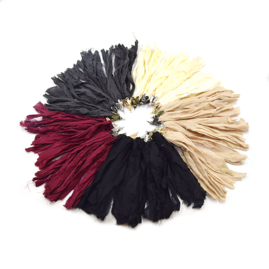 Sari Silk Tassel | 5.5" Tassel with Floral Bail and Pave Bead - Brass Silver Gunmetal Rose Gold Bail Available | Handmade Jewelry