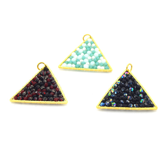 Seed Bead Component | 25mm x 30mm Triangle Shaped Gold Jewelry Component -Red, Black, Teal Available