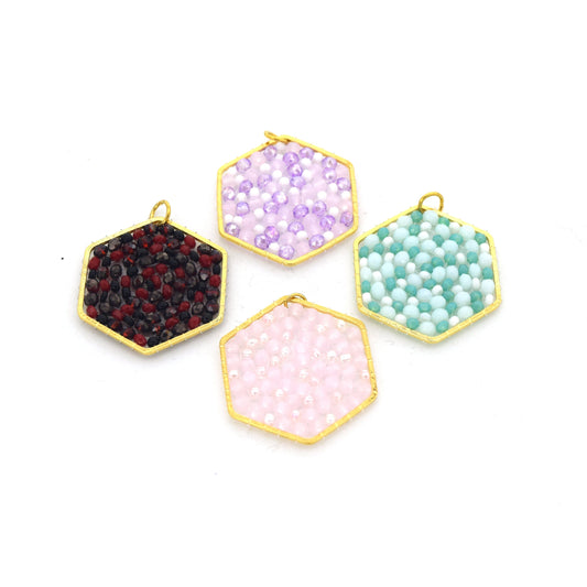 Beaded Pendant | 28mm Gold Plated Hexagon Pendant