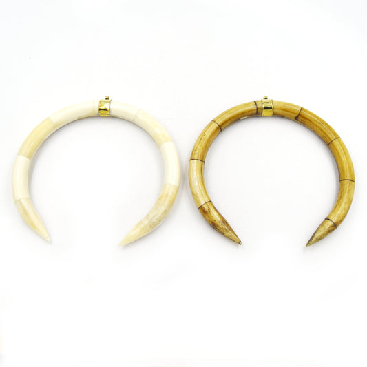 Bone Crescent Pendant | 4.5" Inch Crescent Shaped Natural Ox Bone with Gold Bail | White or Brown - 10mm Thick