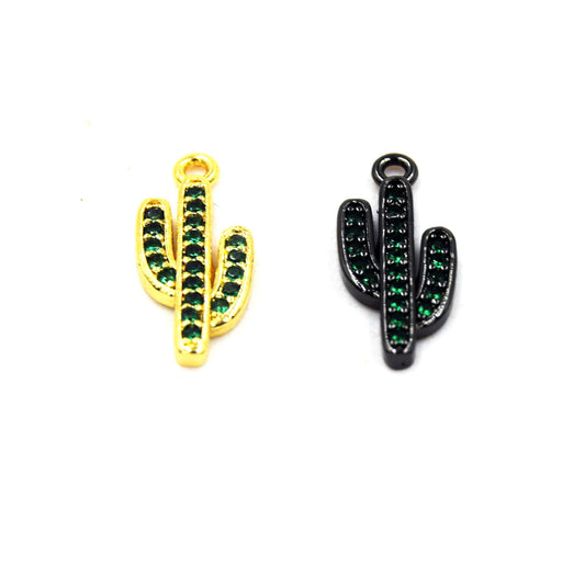 CZ Pendant | 8mm x 15mm Cactus Shaped Cubic Zirconia Pendant/Charm - Gold and Gunmetal available