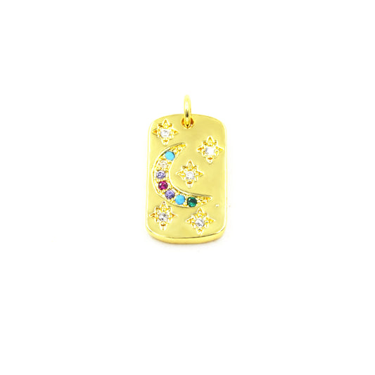 CZ Pendant | Dog Tag Charm | Moon Engraved Dog Tag