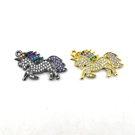 CZ Pendant | 15mm x 25mm Unicorn Shaped Cubic Zirconia Pendant/Charm - Gold and Gunmetal available