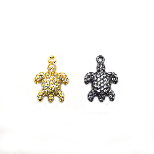 CZ Pendant | 12mm x 18mm Turtle Shaped Cubic Zirconia Pendant/Charm - Gold and Gunmetal available
