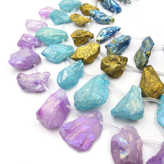 Aura Crystal Quartz Beads | Matte Teardrop Nugget Point Crystal Bead - Gold Aqua Lavender Blue Available
