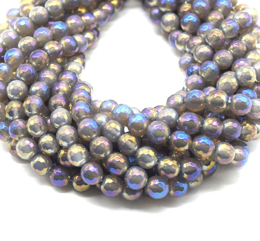 Mystic Coated Gray Agate Beads - Faceted Round AB Coated Agate Gemstone Beads - 8mm & 10mm Available
