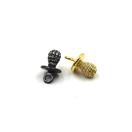 CZ Pendant | 8mm x 10mm Baby Pacifier Shaped Cubic Zirconia Pendant/Charm - Gold and Gunmetal available