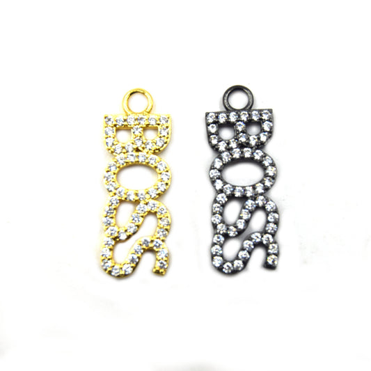 CZ Pendant | 10mm x 30mm "BOSS" Shaped Cubic Zirconia Pendant/Charm - Gold and Gunmetal available