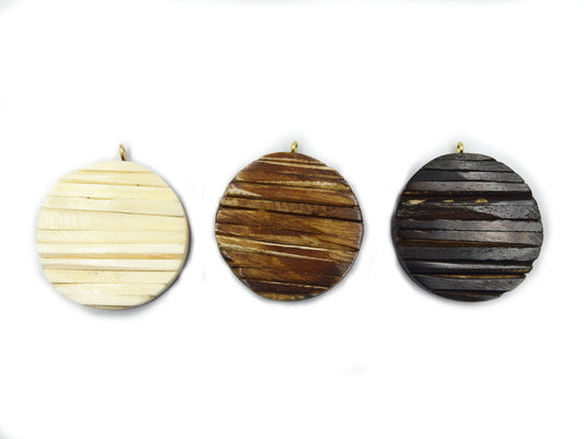 Bone Pendant | 1.75" Inch Circle Shaped Natural Ox Bone with One Gold Suspension Ring | White, Light Brown, Dark Brown