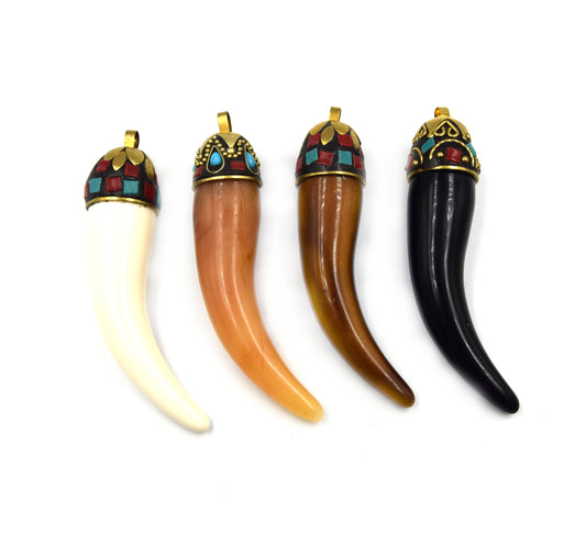 3.5" Tusk/Horn Shaped Acryllic Pendant - Measuring 20mm x 90mm with Attached Bail - Available in 4 Styles/Colors - Sold Individually