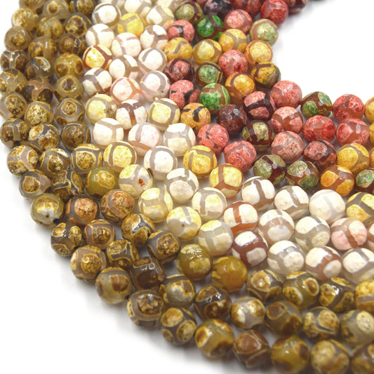 Tibetan Agate Beads | Dzi Beads | Dyed Faceted Honeycomb Round Gemstone Beads - 10mm Available - 3 Colors