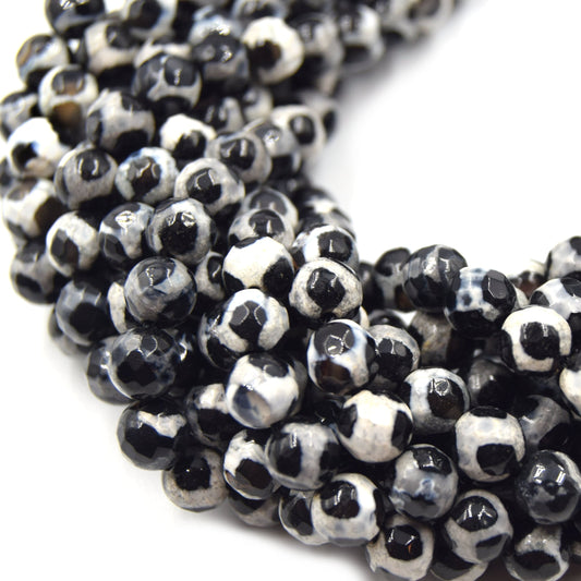 Tibetan Agate Beads | Dzi Beads | Dyed Cream Faceted Spotted Round Gemstone Beads - 6mm 8mm 10mm 12mm Available