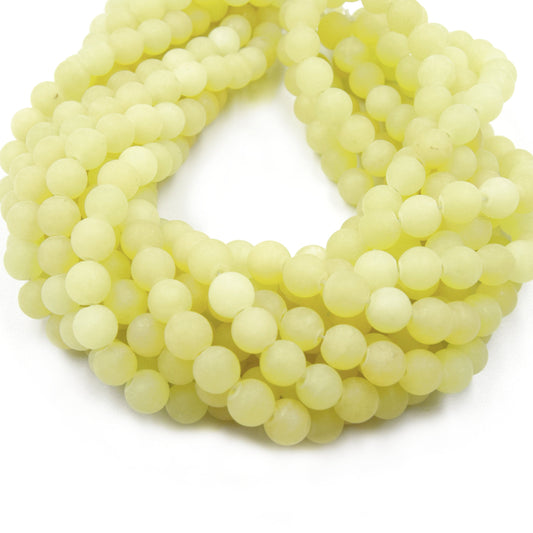 8mm Matte Pale Lemon Lime Yellow Jade Round/Ball Shaped Beads - 15" Strand (Approx. 48 Beads) - Natural Semi-Precious Gemstone