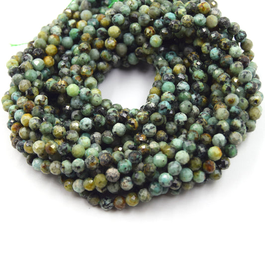 4mm Faceted Finish Natural African Turquoise Jasper Round/Ball Shaped Beads with 1mm Holes - Sold by 15" Strands (Approx. 99 Beads)