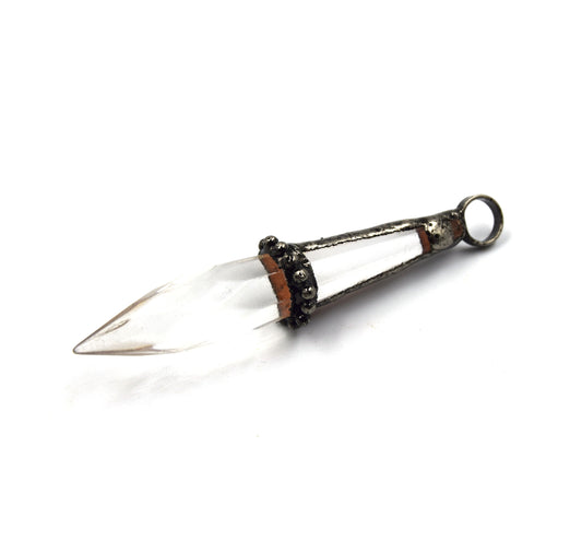 3.5" Gunmetal Soldered Clear Glass Point Pendant with Attached Ring - Measuring 20mm x 80mm, Approx.