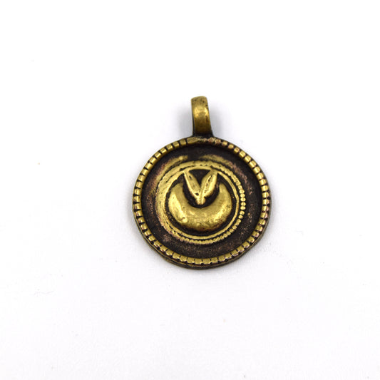 3/4" Oxidized Gold Plated Rustic Chandra Moon Copper Circle/Coin/Disc God/Deity Pendant with Attached Ring - 20mm, Approximately