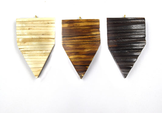 Bone Pendant | 2.5" Inch Arrow Shaped Natural Ox Bone with One Gold Suspension Ring | White, Light Brown, Dark Brown