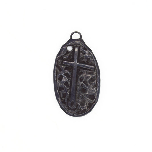 Soldered Shield with Embossed Cross Pendant | Gunmetal Plated Brass with Soldered Gunmetal Edging