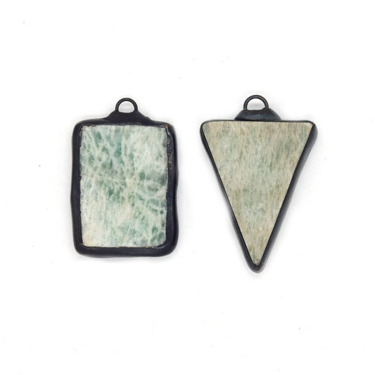 Soldered Amazonite Gemstone Pendants | Gemstone Pendants with Soldered Gunmetal Edging | Rectangle Triangle Shapes Available