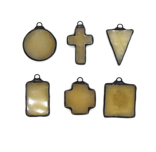 Soldered Agate Gemstone Pendants | Gemstone Pendants with Soldered Gunmetal Edging | Circle Triangle Plus Cross Rectangle Shapes Available