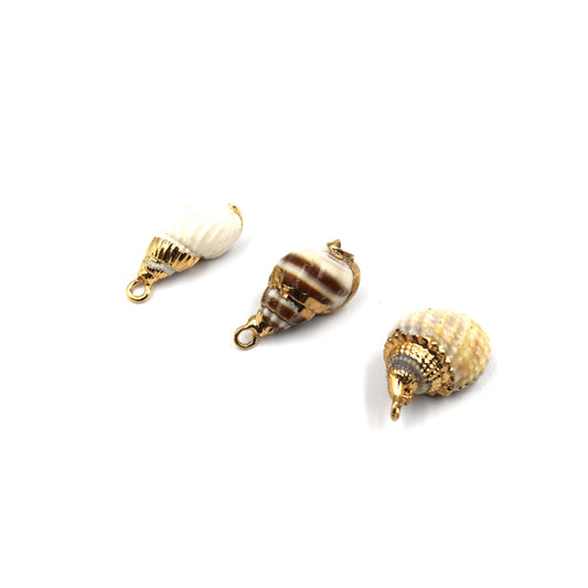 Small Gold Electroplated Natural Sea Shell Pendant W/ Loop & Ring - Three Styles Available, Chosen at Random!