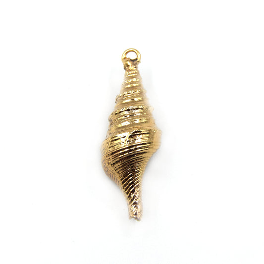 Gold Electroplated Spiral Sea Shell Pendant W/ Loop & Ring - 10-15mm x 30-40mm - Chosen at Random!