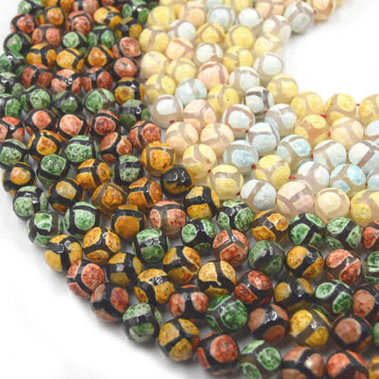 Tibetan Agate Beads | Dzi Beads | Dyed Faceted Honeycomb Round Gemstone Beads - 12mm Available - 2 Colors