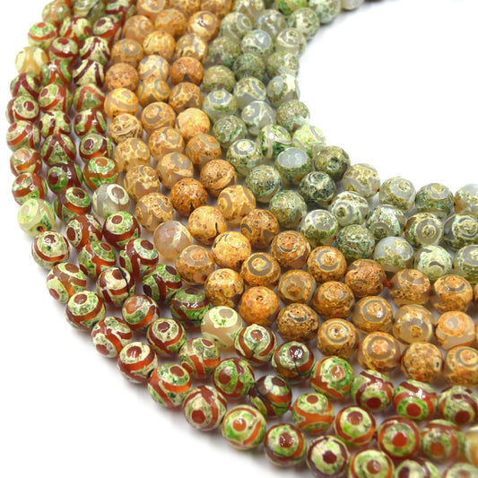 Tibetan Agate Beads | Dzi Beads | Dyed Faceted Eye with Dot Round Round Gemstone Beads - 10mm Available - 3 Colors