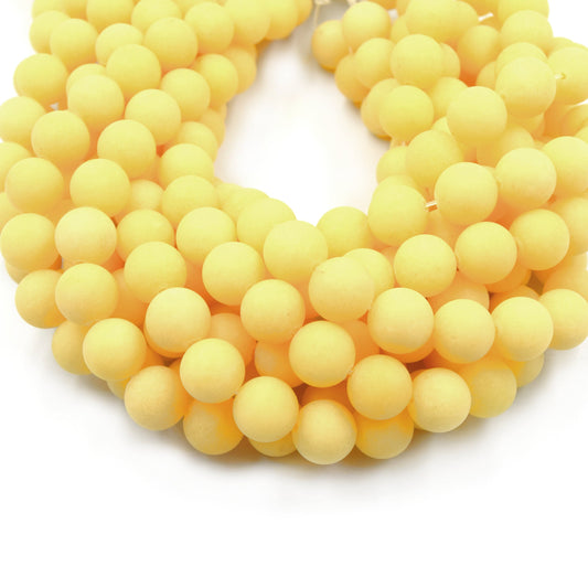 12mm Matte Pale Butterscotch Yellow Jade Round/Ball Shaped Beads - 15" Strand (Approx. 32 Beads) - Natural Semi-Precious Gemstone