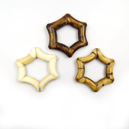 Focal Pendant | Ox Bone Pendant | Natural Ox Bone 6 Sided Star Shaped Focal Ring | Black, White, Light Brown, Multiple Size Available