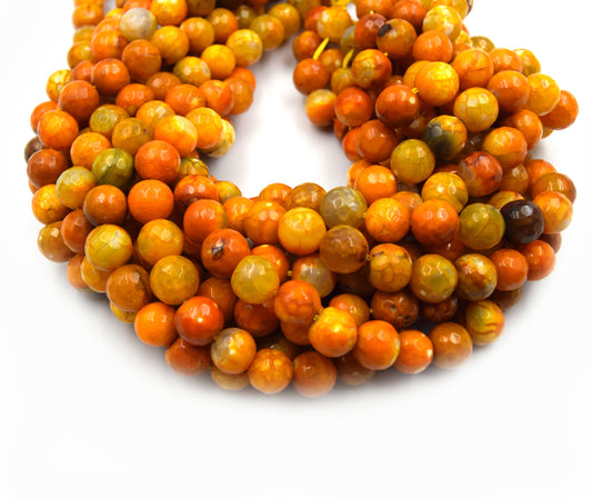 Fire Agate Beads | 10MM Dyed Orange Faceted Round Gemstone Beads