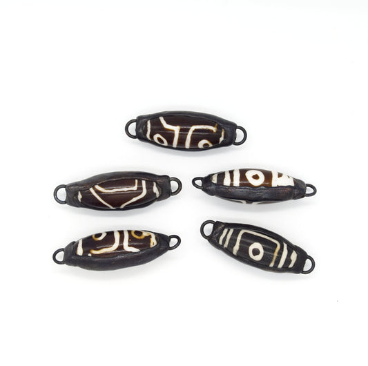 Soldered Tibetan Agate Connector | Eye Spot Tibetan Agate - Soldered Gunmetal Bezel Connector Setting | Sold Individually